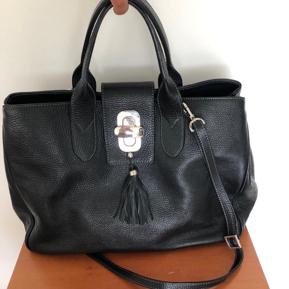 Maxima Italian Designer black leather satchel bag
